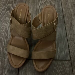 Tommy Hilfiger Tan Strappy Wedge Mules